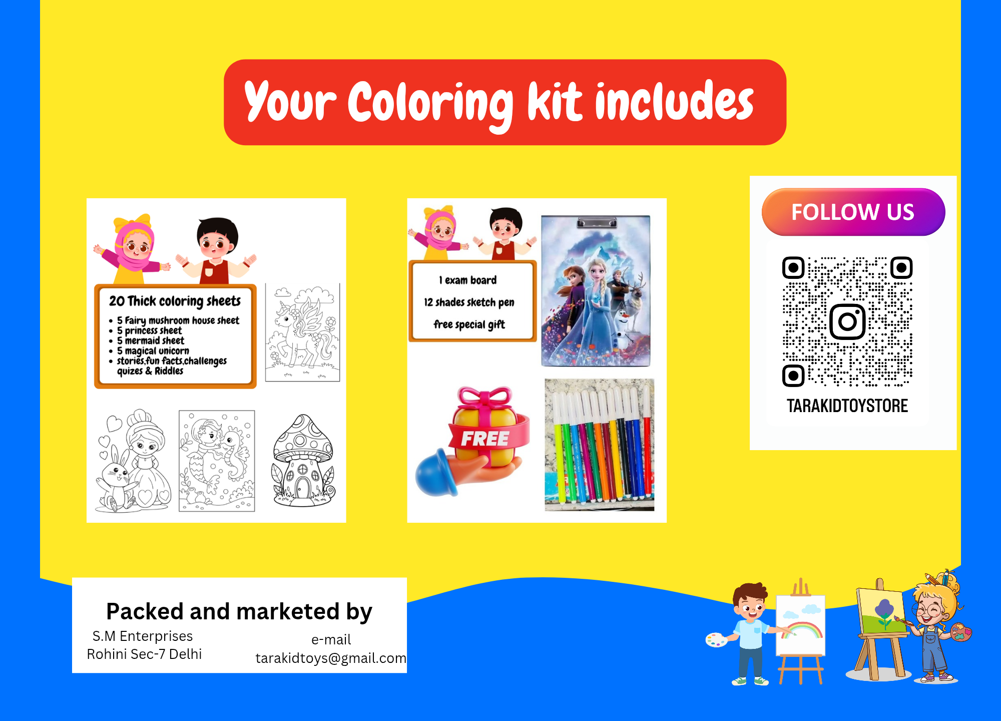 Tarakid Coloring & Activity Kit – 20 Sheets + Sketch Pens + Stories + Fun Activities (Vol. 1)